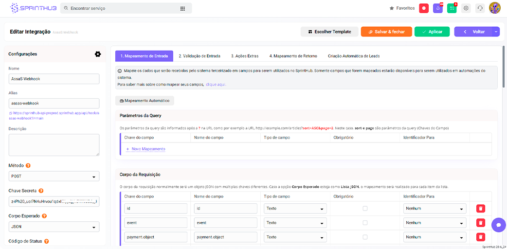 Webhooks Integrados SprintHub