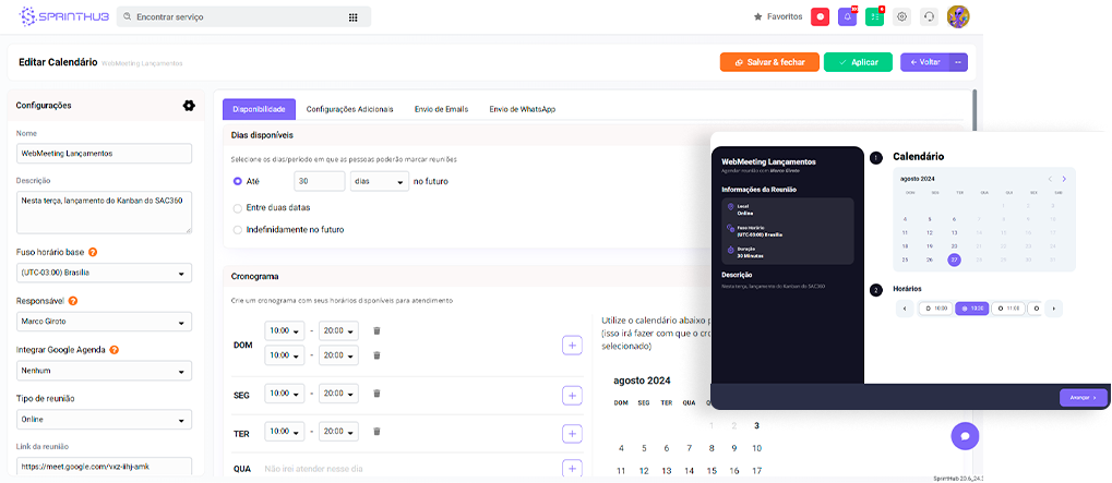 Agenda Online Compartilhada para Clientes