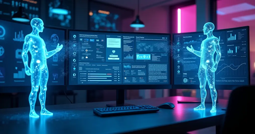 Dashboard de marketing com dois agentes de IA conectando email e dados em tempo real