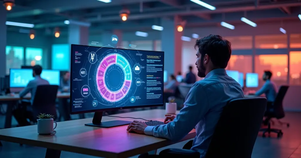 Profissional de marketing analisando jornada de clientes em loop não linear com IA